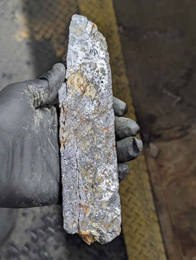 Silver-lead mineralization in cut core from BHE26-26 (not assayed yet)